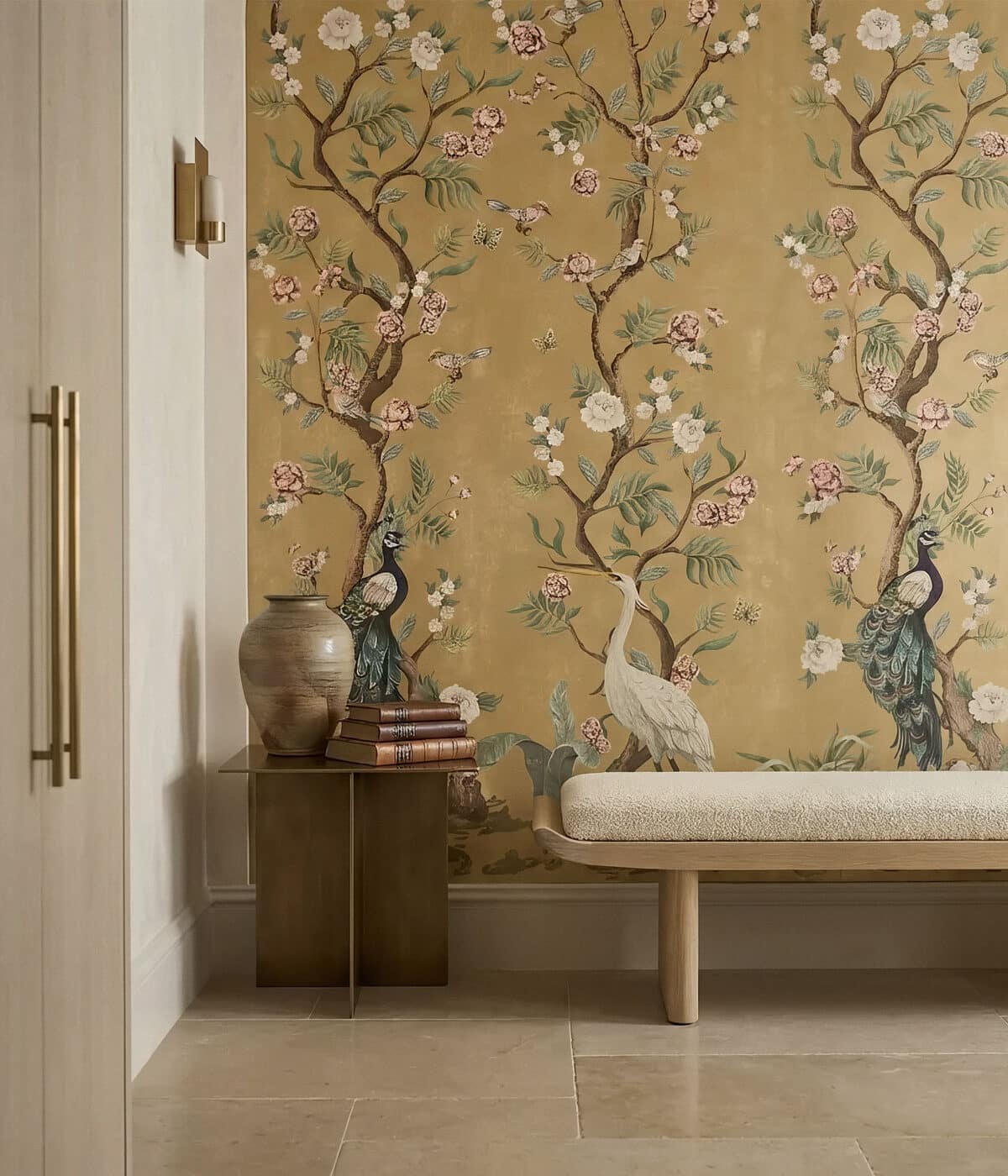 Luxury decorative wallcovering in a finished interior