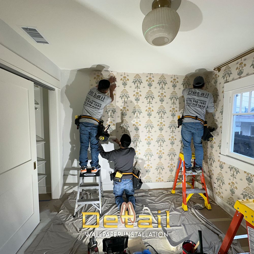 Finished wallpaper feature wall in a premium interior